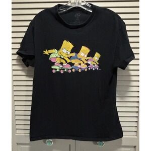 The Simpsons Graphic TShirt Size Medium Bart Skateboarding‎ Black/Multi Cartoon